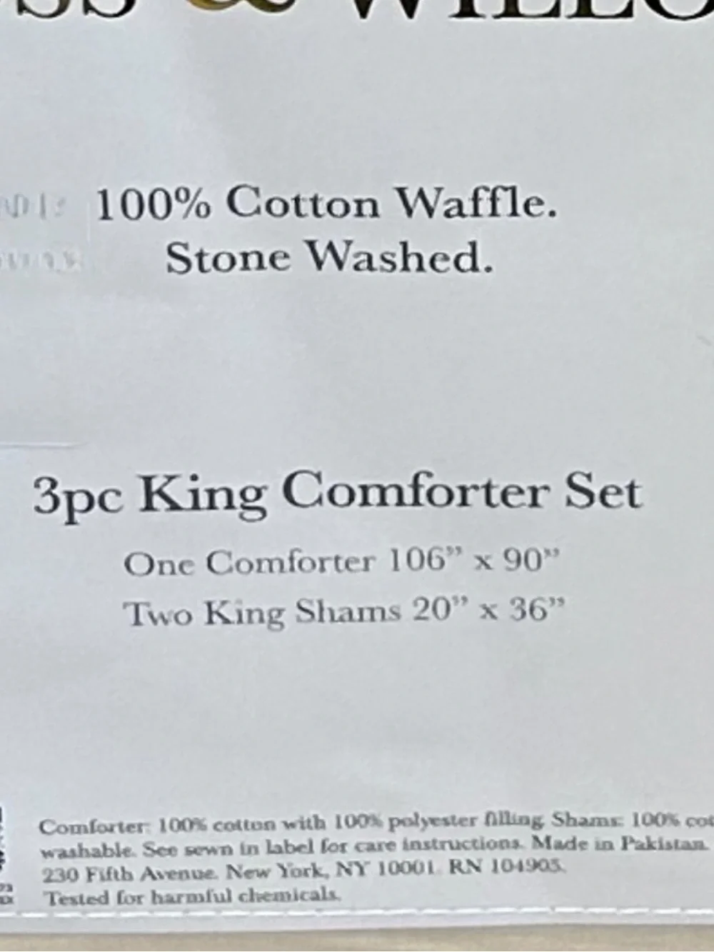 Moss & Willow King Yellow Cotton Waffle Stone Washed Comforter Set 106”x90”